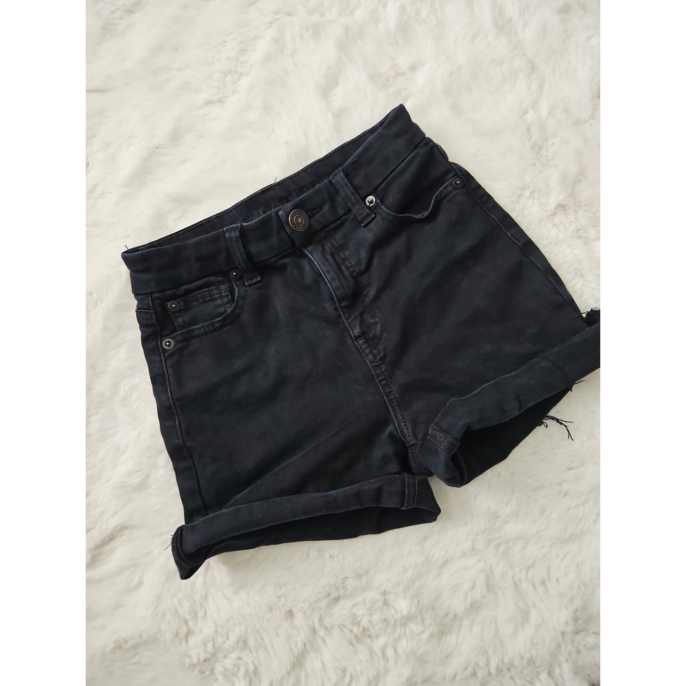 American Eagle Next Level Stretch Denim Shorts Womens 0 Black High Rise Cuffed